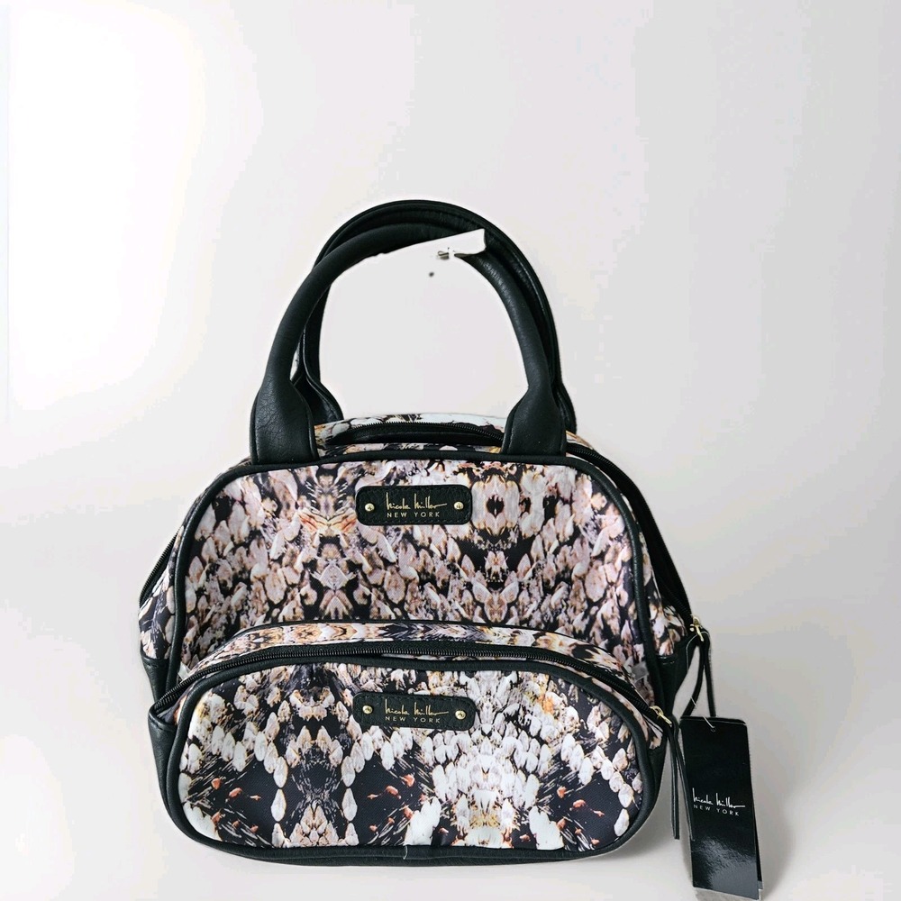 NWT Nicole Miller 2-Piece Cosmetic Toiletry Bag Set Black Snake Print NY8015 New